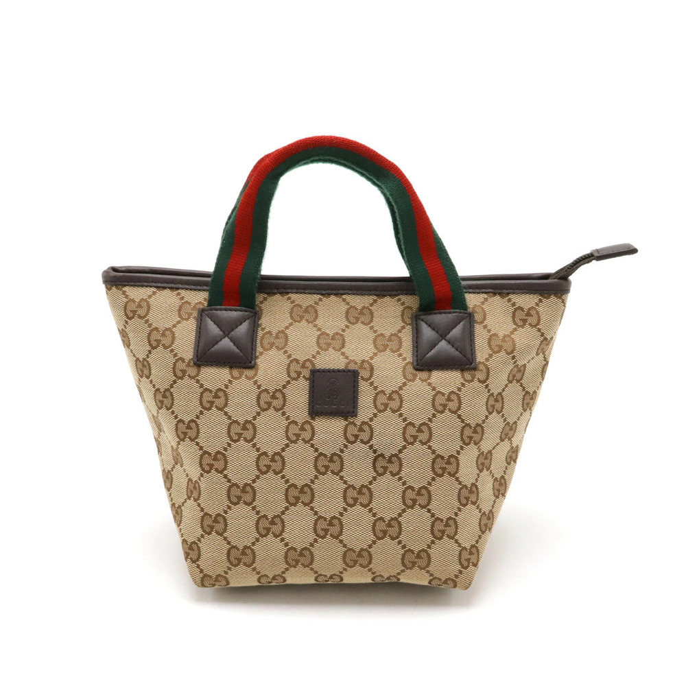 Gucci GG Canvas Sherry Tote Handbag Leather Beige Brown Cream